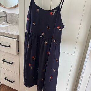 Madewell Dark Blue dress with floral Red Embroidery